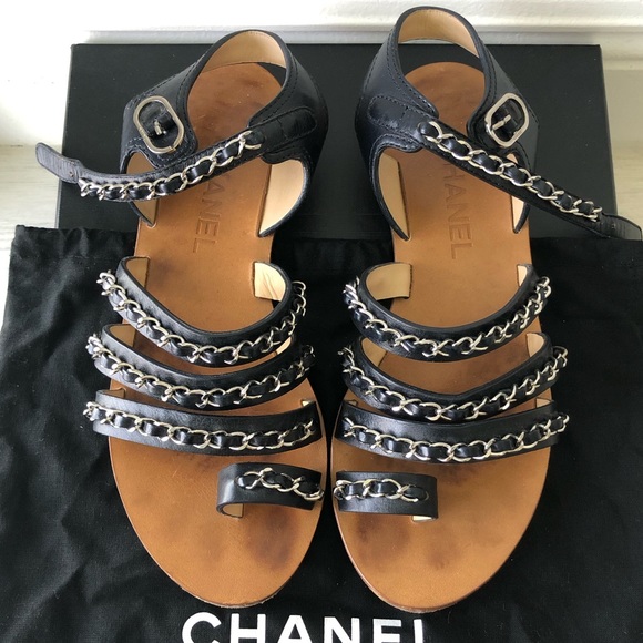 CHANEL Shoes - Chanel Chain Sandals in lambskin navy